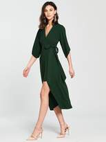 Thumbnail for your product : River Island Wrap Front Waisted Dress- Green