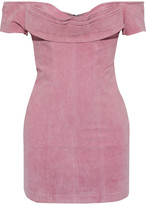 Thumbnail for your product : retrofete Hadley Off-the-shoulder Pleated Textured-suede Mini Dress