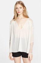 Thumbnail for your product : Alice + Olivia Lace Inset Silk Blouse