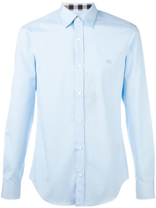 Burberry Check Detail Stretch Cotton Poplin Shirt