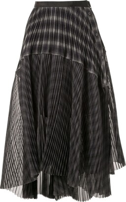 Sacai Pleated Check Midi Skirt