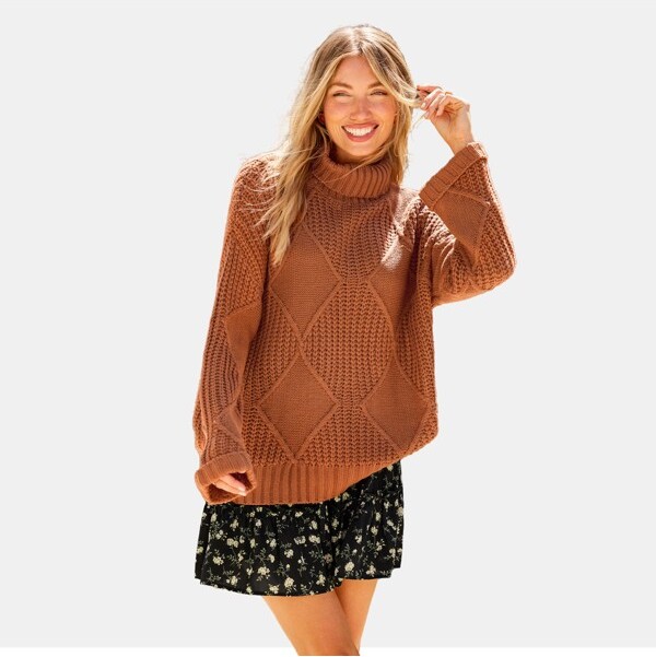 CUPSHE Women'sOrangeCozyDiamondKnitTurtleneckSweater S-Orange