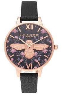 Olivia Burton Meant To Bee Logo Leather-Strap Watch