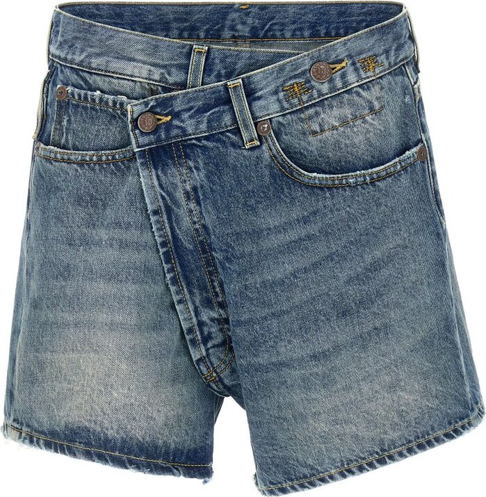 R 13 Crossover Distressed Denim Shorts