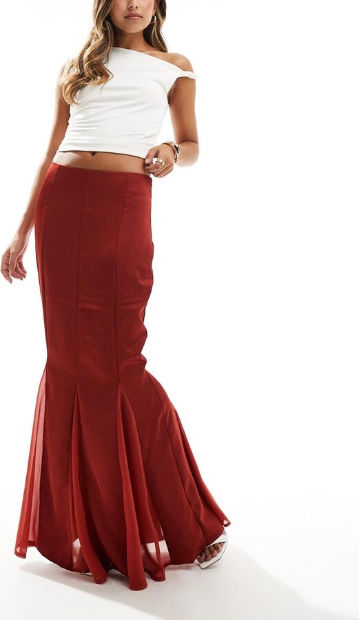 Kaiia satin fishtail maxi skirt in rust ShopStyle