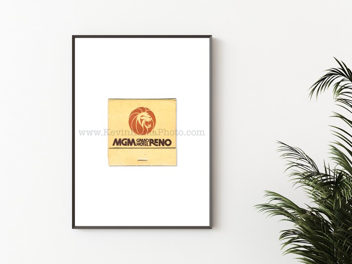 Vintage Reno Matchbook Print - Unframed Wall Art Mgm Grand Hotel Casino, Nevada