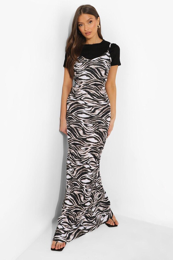 boohoo Printed Plisse Maxi Slip Dress And T Shirt ShopStyle