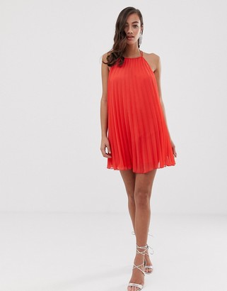ASOS DESIGN pleated mini trapeze dress with lace up back detail