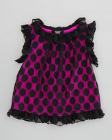 Thumbnail for your product : Milly Minis Chloe Polka-Dot Top, Black/Pink, Sizes 8-10
