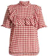Thumbnail for your product : Lee Mathews - Germaine Ruffle Trimmed Cotton Gingham Top - Womens - Burgundy White