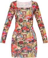Thumbnail for your product : PrettyLittleThing Multi Tattoo Print Square Neck Bodycon Dress