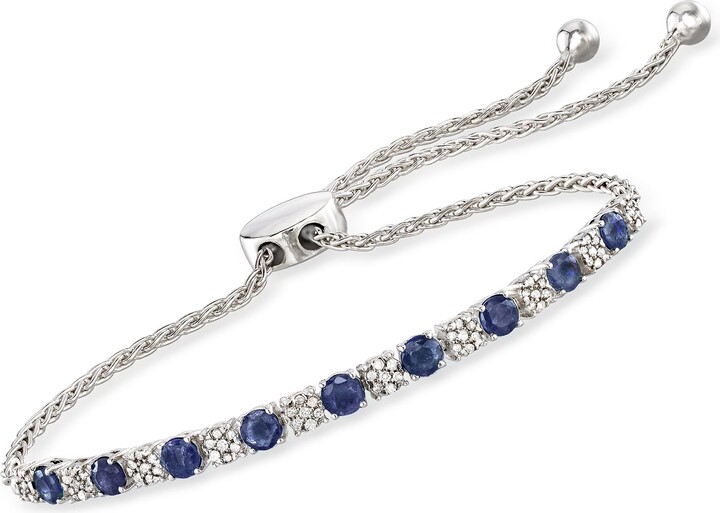 Ross-Simons Sapphire and . Diamond Bolo Bracelet in Sterling Silver