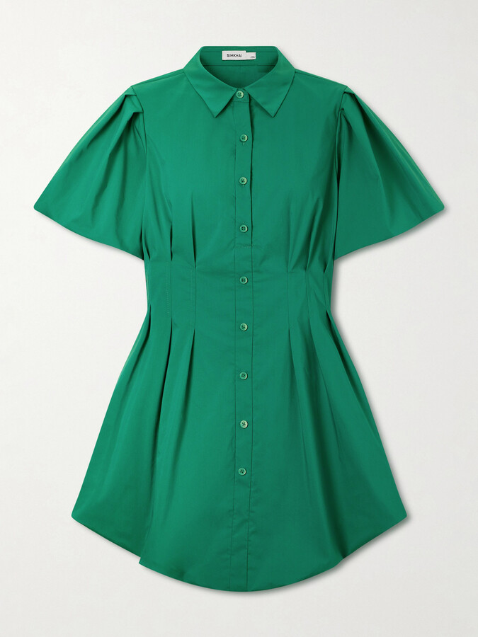 SIMKHAI - Cleo Pleated Cotton-blend Poplin Mini Dress - Green