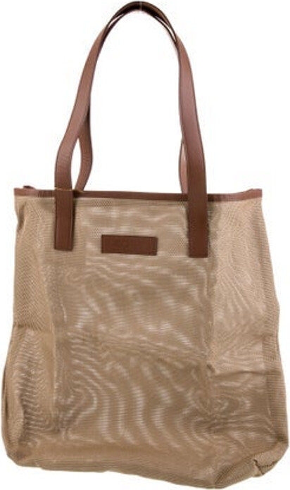 Chopard Bucket Bag Neutrals Mesh Paisley Print Dual Shoulder Straps Unlined Open Top Includes Dust Bag