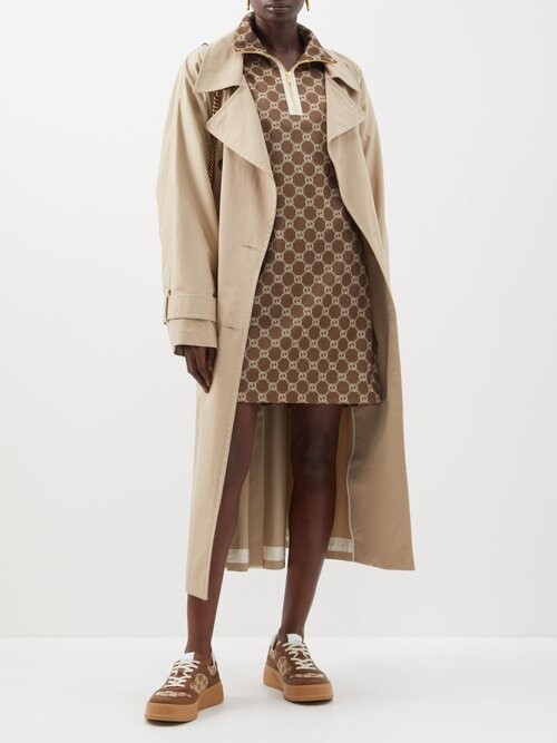 Gucci GG-print Web-stripe Piqué-jersey Mini Dress - Brown Multi - ShopStyle