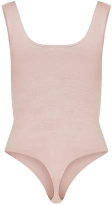 PrettyLittleThing Dusty Pink Cotton Stretch Scoop Neck Thong Bodysuit