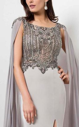 Terani Couture Embellished Bateau Chiffon Gown with Cape 1713M3470