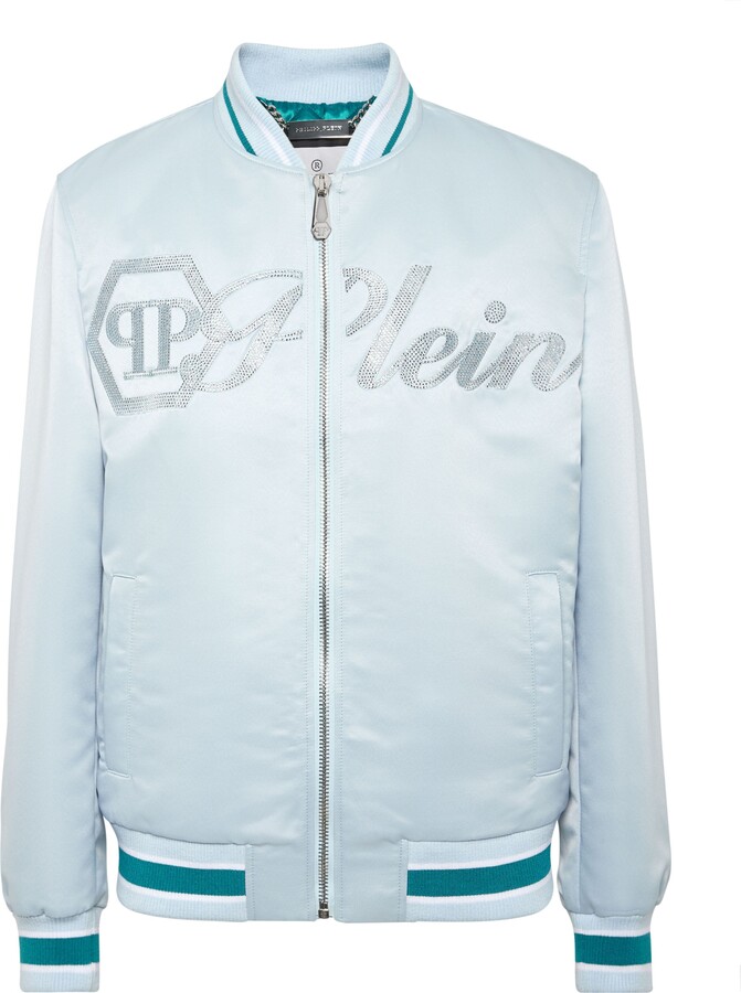 Philipp Plein Satin Bomber Jacket Logo Strass