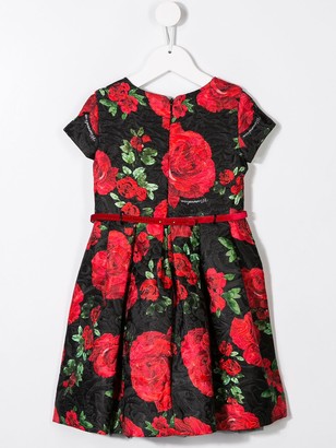 MonnaLisa Rose Print Belted Dress