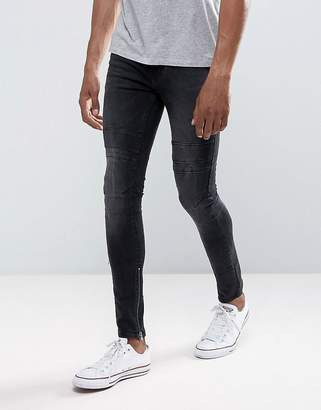 New Look Skinny Jeans With Rips And Zip Hem In Washed Black