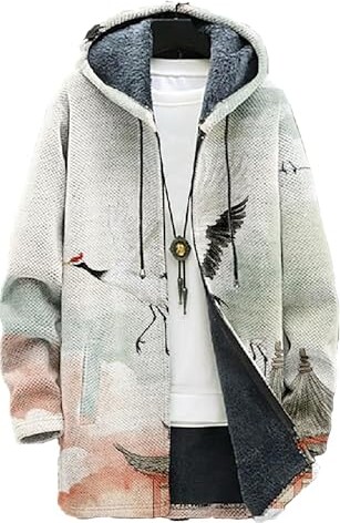 Biacolum Winter Sweatshirts for Men Cardigan Sweaters Fashion Loose Fit Long Sleeve Japanese Art Casual Oversized Comfy Warm Fall Hooded Cardigan Heavyweight Coat with Pockets Abstract Beige