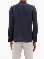 Thumbnail for your product : 120% Lino Spread-collar Slubbed-linen Poplin Shirt - Navy