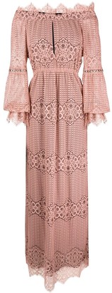 Pinko Off-Shoulder Lace Maxi Dress