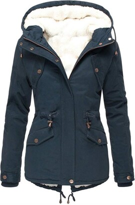 TDEOK Women's Plush Warm Winter Jacket Large Size Pure Colour Down Coat Long Sleeve Zip Pocket Comfortable Coat