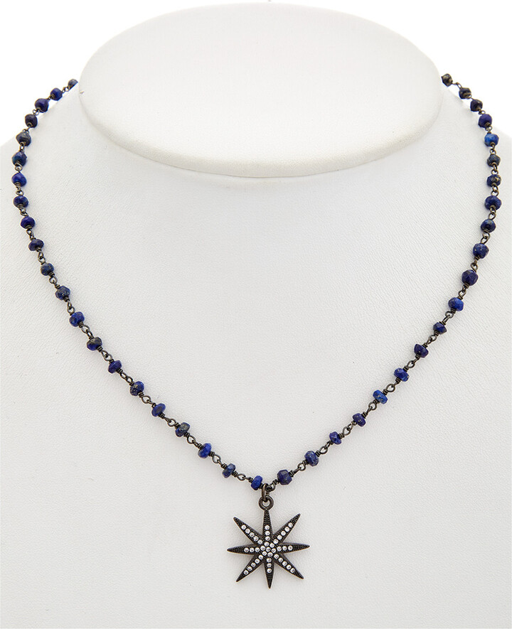 Rachel Reinhardt Plated Silver Blue Lapis & Cz Necklace