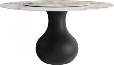 Round Dining Kitchen 53" Black Table Chic Luxury For 6 With Turnable Tray and Vase-shaped Solid Wood Pedestal - White Grey