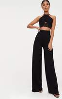 Thumbnail for your product : PrettyLittleThing Black Crepe Lace Up Detail High Neck Crop Top
