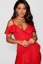 Thumbnail for your product : boohoo Ruffle Cold Shoulder Midi Dress