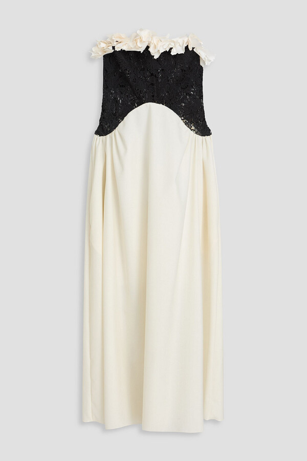 Kika Vargas Nelida strapless floral-appliquéd guipure lace and woven midi dress