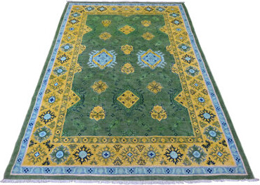 Bloomsbury Market 5'4"x7'6" Hunter Green, Colorful Fusion Kazak with Caucasian Design, Pure Wool, Hand Knotted, Oriental Rug