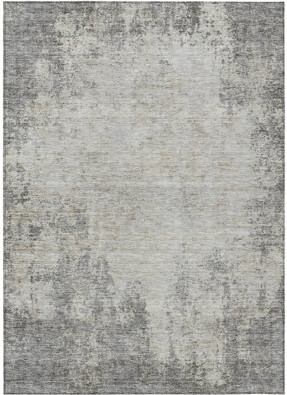 HomeRoots 9' X 12' Gray And Ivory Abstract Washable Indoor Outdoor Area Rug