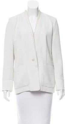 Maje Leather-Trimmed Button-Up Blazer