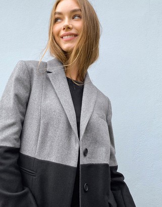 French Connection colourblock coat in black and grey