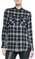 Thumbnail for your product : Vince Leather-Trim Plaid Shirt