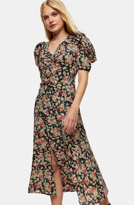 Topshop Grunge Floral Print Midi A-Line Dress