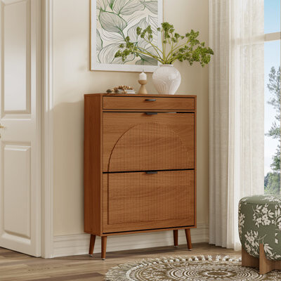 Rebrilliant Designer Curved Three-dimensional Texture Fluted Panel Shoe Storage Cabinet