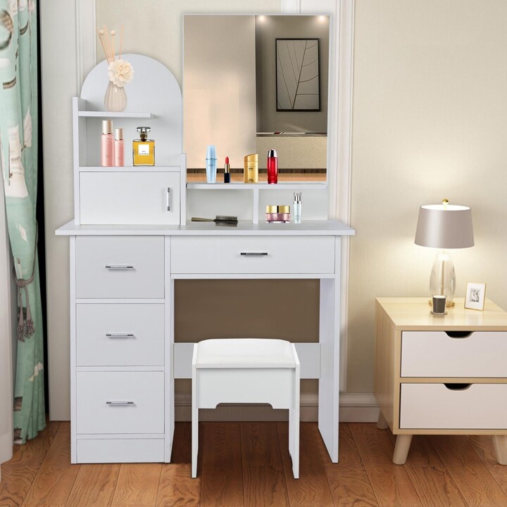 CatheLi Dressing table with square mirror, dressing table with 4