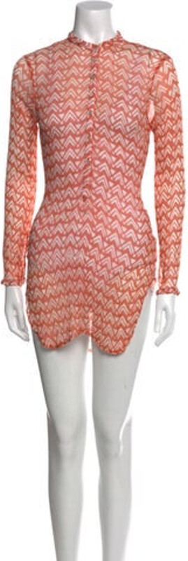 CLOE CASSANDRO Silk Shirtdress Orange Printed Long Sleeve with Mock Neck