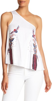 Cynthia Rowley Embroidered Twill One-Shoulder Top