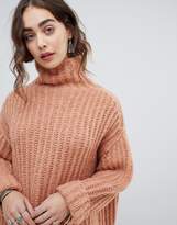 Thumbnail for your product : Free People Fluffy Fox oversized chunky high neck jumper-Pink