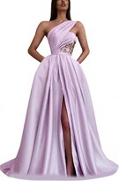 Thumbnail for your product : DELEND Long Prom Evening Dresses for Women One Shoulder Pleated Satin Gold Sequins Applique Formal Gowns-Fuschia_M