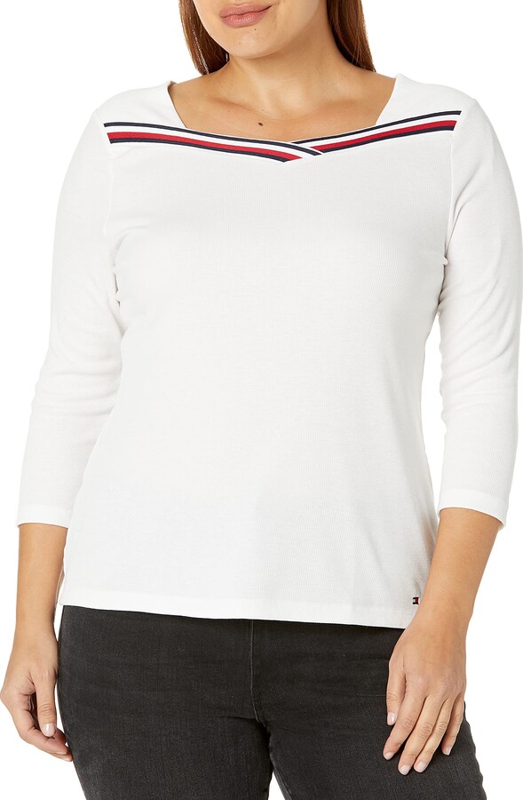 Tommy Hilfiger Women's Plus Size 3/4 Sleeve Ribbed Shirt - ShopStyle T- shirts