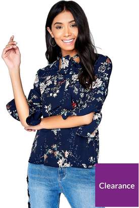 Girls On Film Printed Bow Top - Navy