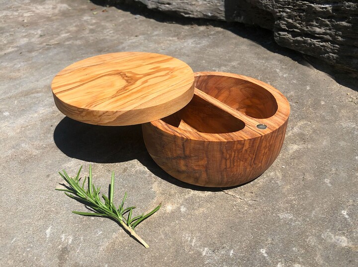 Etsy Olive Wood Salt Cellar With Lid Double Compartment Wooden Spice Keeper Sugar Box Cellar Cooking Gift Housewarming