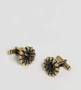 Thumbnail for your product : Reclaimed Vintage Inspired Red Jewel & Skull Charm Cufflinks In Gold Exclusive To ASOS