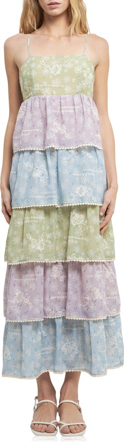 ENGLISH FACTORY Floral Tiered Maxi Dress